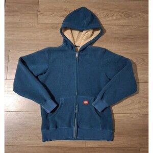 Dickies Womens Sherpa Lined Fleece Zip up Hooded Jacket Small Blue Warm Cozy